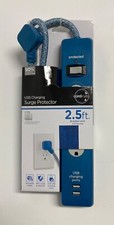 CORDINATE USB CHARGING SURGE PROTECTOR 2.5FT BRAIDED CORD W/FLAT PLUG 58797 BLUE