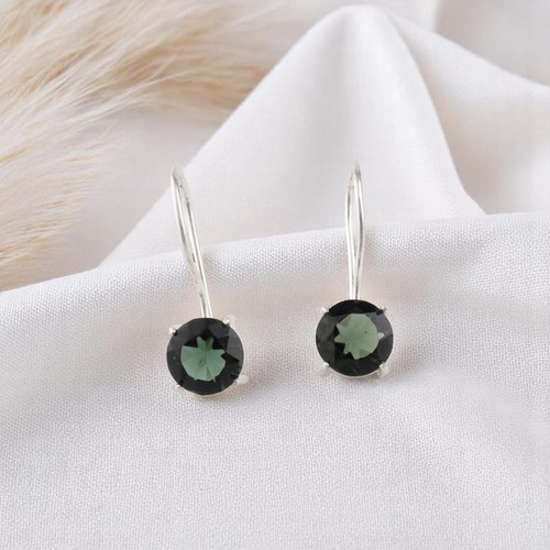 Green Tourmaline Gemstone 925 Sterling Silver Jewelry Handmade Earrings 0.92" - Picture 6 of 8