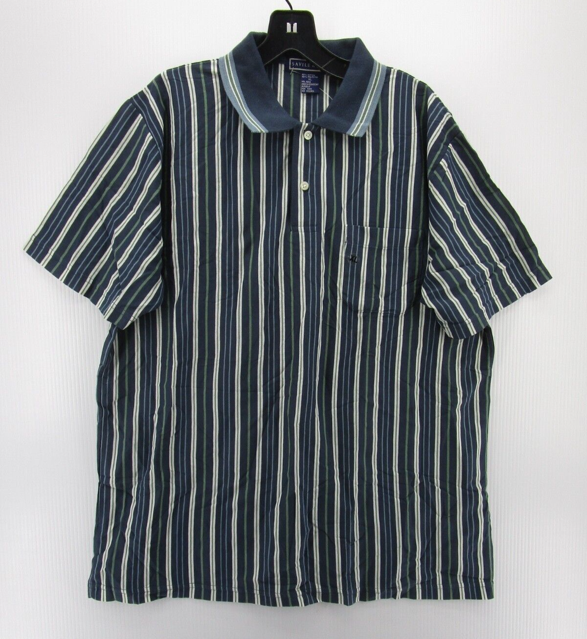 FILA Polo Shirt VINTAGE Savile Row Uomo XL Blu Bianco Pullover Golf Righe Preppy NUOVA