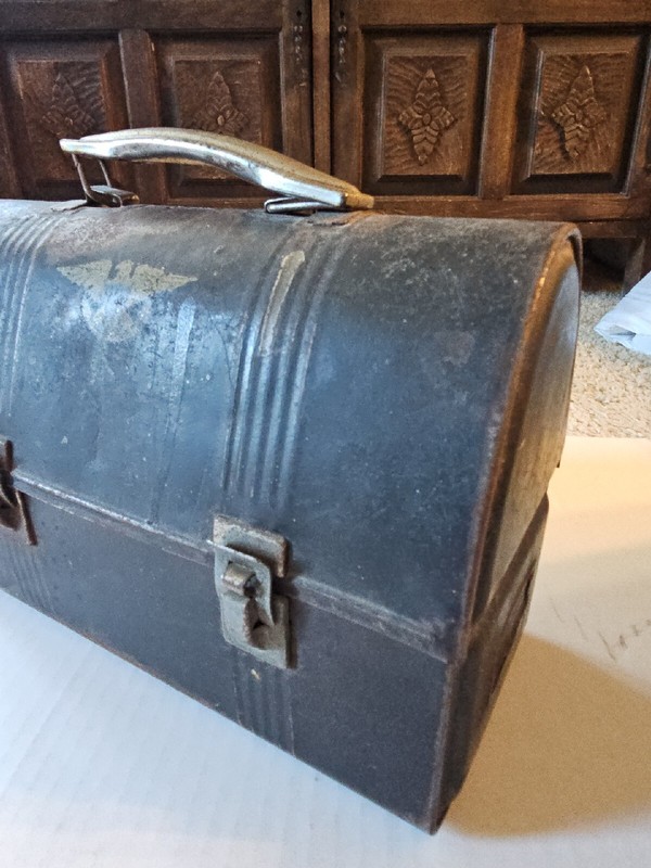 antique metal Aviator lunch box With Thermo Nice!! Must See