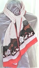 SCARF 52" x 14" red/white stripes shimmer soft silky pictures of horse warriors
