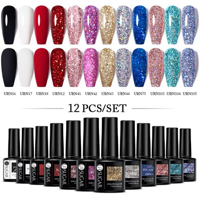 12Pcs UR SUGAR Gel Polish Kit Soak Off UV LED Nail Lamp Starter Nail Art Design