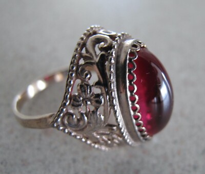 Russian Soviet Vintage Silver Ring Red Cabochon Stone sz 6.75 Перстень серебро