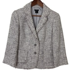 Ann Taylor Tweed Blazer Size 8 Lady Jacket Purple Cream Office Classic Preppy