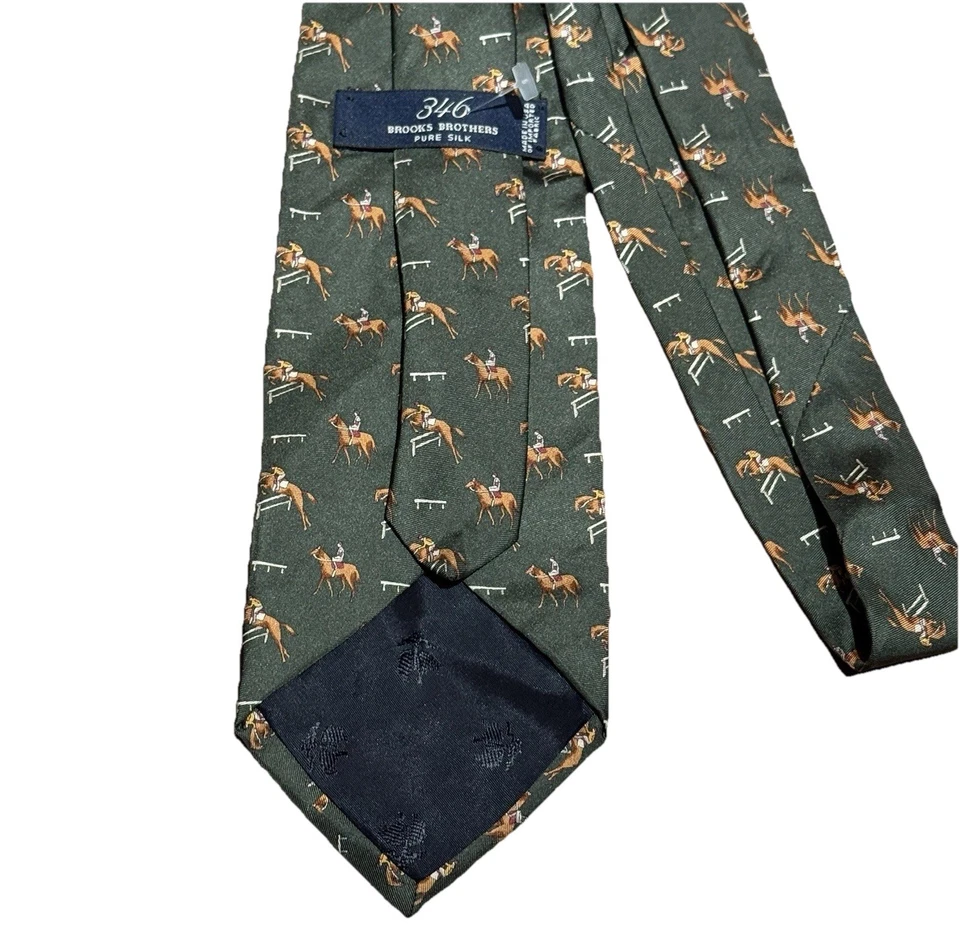 Corbata de diseñador Brooks Brothers 346 azul con patrón ecuestre marrón 100 % seda Foto 3 de 4