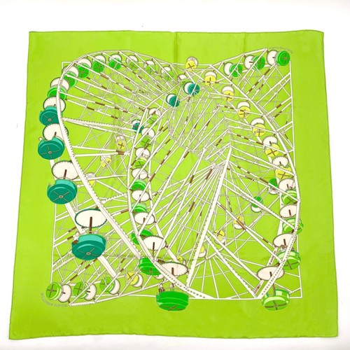 Hermes Carré90 Scarf Grande Roue Ferris Wheel Green