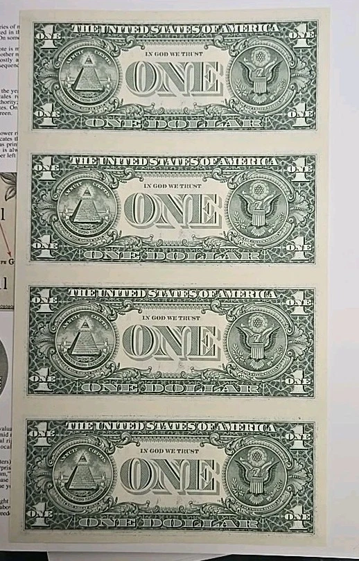 2001 $1 Dallas Federal Reserve Note (4) Piece Uncut Sheet Dallas - Image 4 of 4