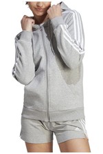 Adidas Women's 3-Stripes Fleece Full Zip Hoodie Gray Heather/White