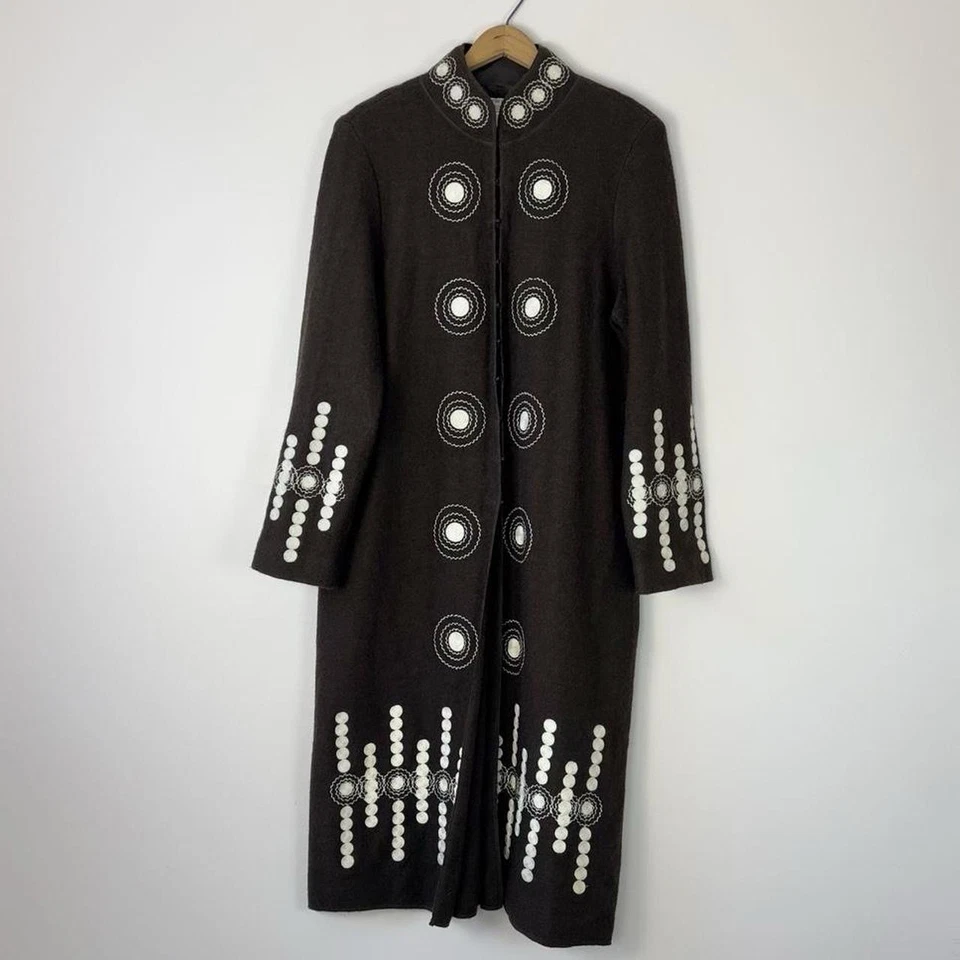 Cárdigan plumero largo de lana bordado Victor Costa vintage se ajusta como un pequeño Foto 3 de 4