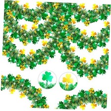 St Patrick's Day Tinsel Garland, 50FT Green Shamrock Tinsel Garland Style 3