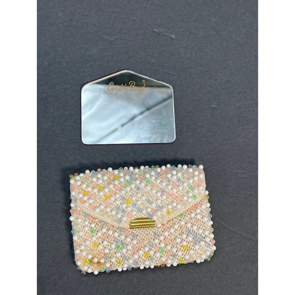 复古 Lumured Corde 串珠袋硬币钱包镜面 3 件套粉彩钱包 60 年代 — 第 4/4 张图片
