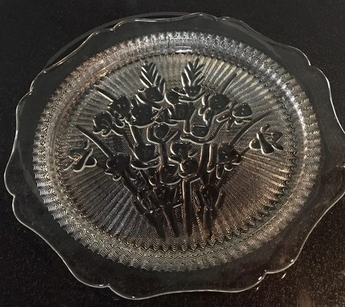 6 Vtg Jeanette Glass Crystal Iris & Herringbone Dinner Plate 9 3/8” Floral