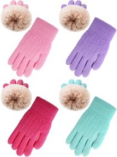 4 Pairs Kids Fleece Lined Gloves Knit Thick Warm Mittens Knit Thermal Gloves ...