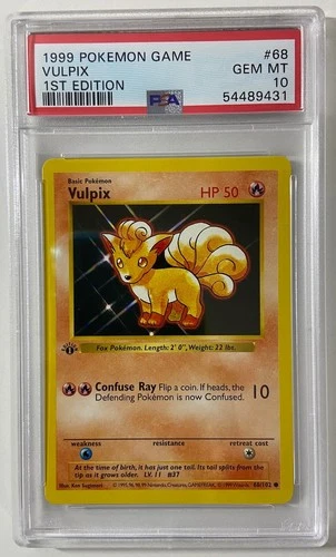 Pokemon - Base Set 1st Edit. 1999 Shadowless "VULPIX" PSA 10 Gem/Mint #68/102.