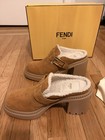 NWT 100% Authentic FENDI Shearling Buckled Heels Slip Ons Clogs Suede Leather 40 — photo 3