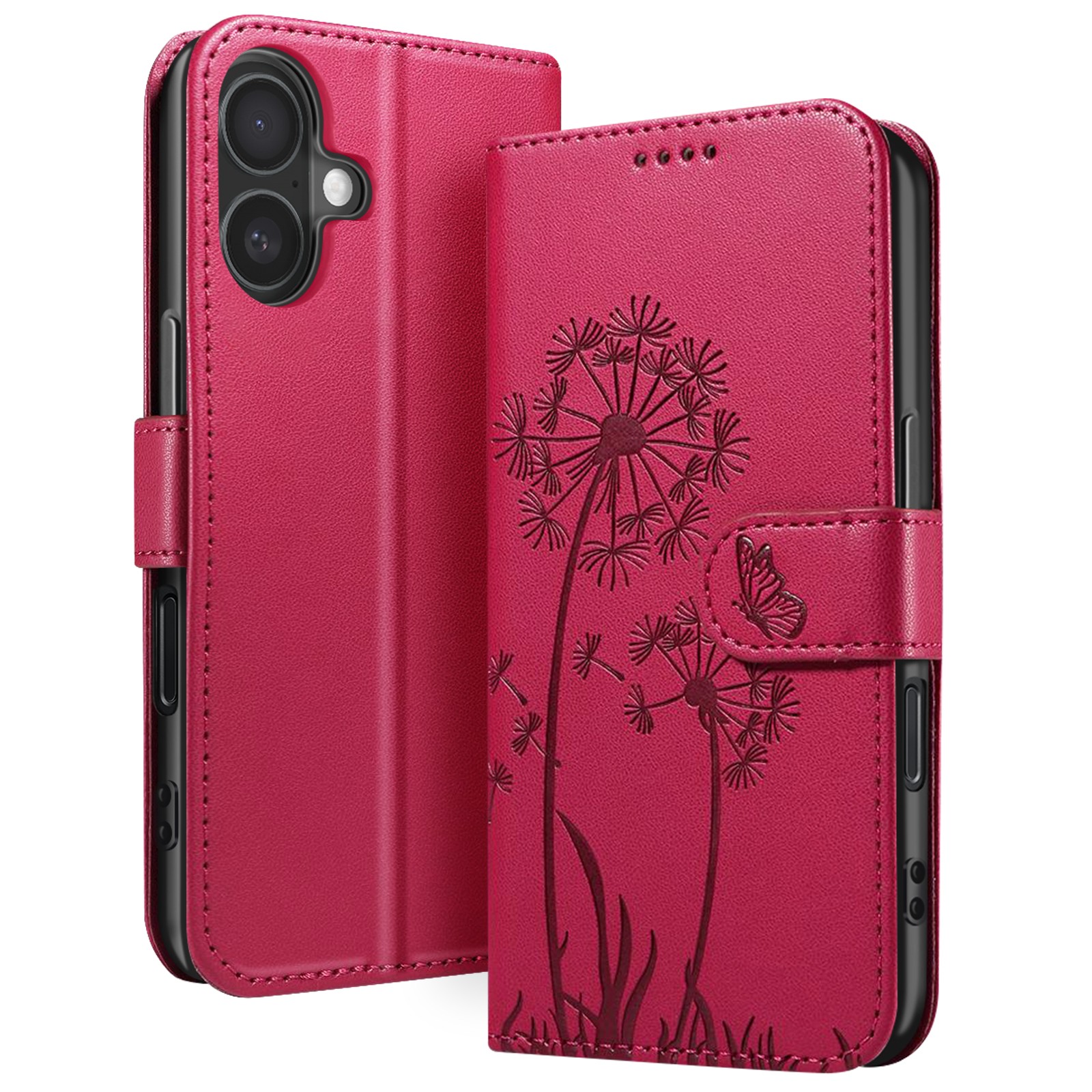 Coque Portefeuille iPhone 16 Zanaé Rouge Motif Fleurs Papillon