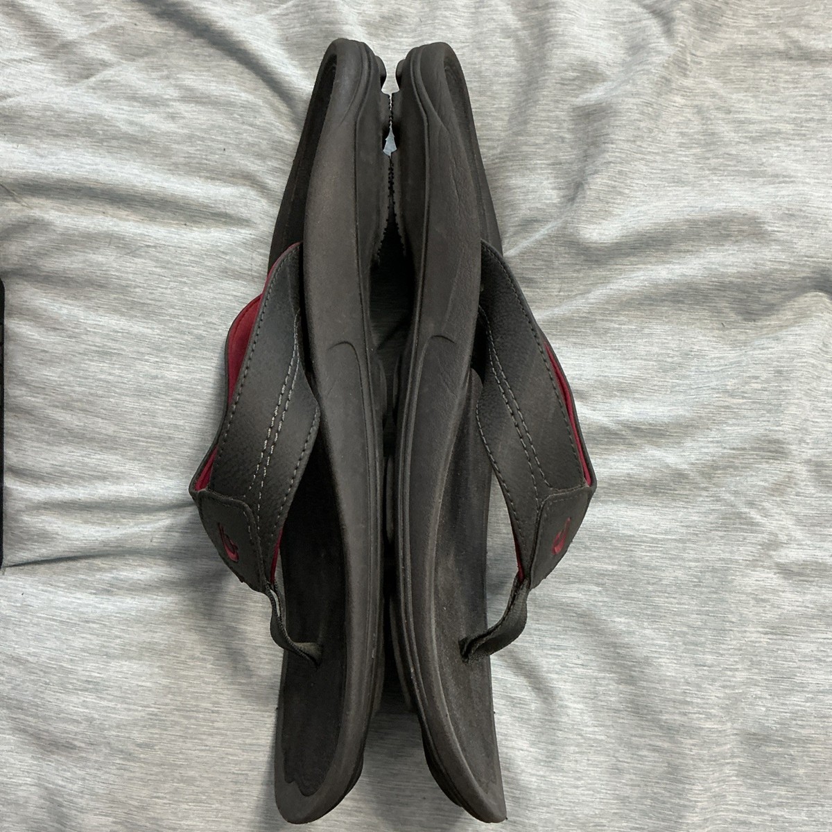 Olukai Kipi Leather Slide Sandals Men Charcoal Red Sz 15 View 5