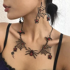 Halloween Spider Jewelry Set – Gothic Web Necklace & Earrings for Women Costume