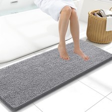 Arotive 47x17 Extra Soft Shaggy Chenille Bath Rug, Absorbent, Non-Slip, Gray