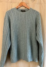 VTG J Crew SzL 100 Lambswool Blue Cable Knit Fisherman Sweater 90s Y2K