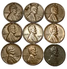 Mixed Lot of 9 Lincoln Wheat Pennies - US Penny Cent - 1955 1956 1957