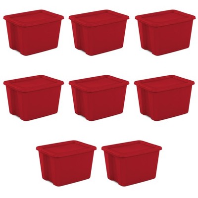 Sterilite Large Storage Bin, 18 Gallon Plastic Storage Container-Red - Pack of 8