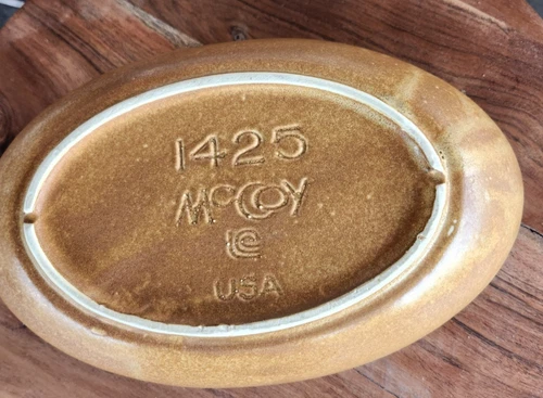 Vintage McCoy Pottery Mesa Canyon Line Oval Serving Bowl Rust 1425 (056)