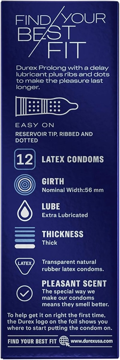 lubricated condoms means Durex Prolong Condoms with Delay Lubricant, Ribbed & Dotted Condoms for  Men, 12