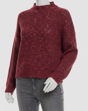DKNY Jeans Women Red Rib-Knit Mock-Neck Long-Sleeve Sweater Size XL