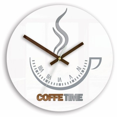 5902838312483 ZEGAR ŚCIENNY COFFEE TIME II WHITE MODERN CLOCK