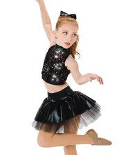 Dance Pre-Owned Costume AWCT V2221 Large Adult Black Tulle Skirt Jazz Sequin