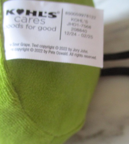 Kohl's Cares -The Sour Grape 9" Plush Green Doll Toy Jory John Book Character - Picture 5 of 5