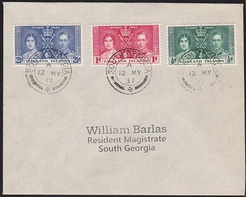 FALKLAND IS 1937 Coronation set on FDC SOUTH GEORGIA cds. .................D5526