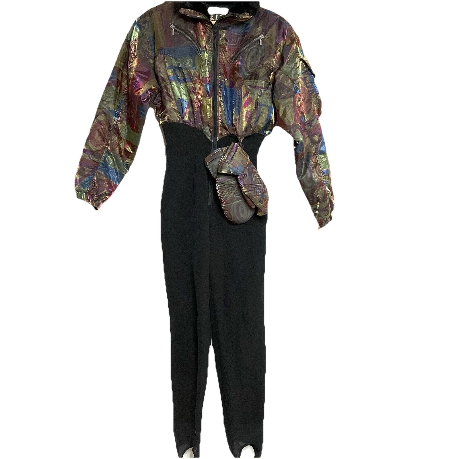 Vintage Nils Metallic W/Gloves Skiwear Set Womens SZ S Athleisure Resortwear