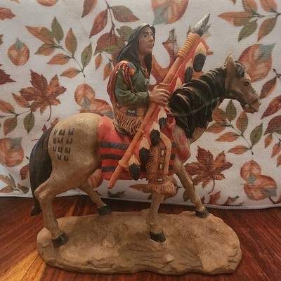 Vintage American Indian On Horseback With Spear And Painted Marks On Both