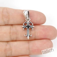 925 Sterling Silver Ornate Gothic Small Cross Pendant with Clear or Black CZ