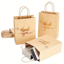 12pcs Rectangle Kraft Paper bag with Handle Word Thank you for Party