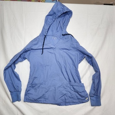 Butter-Soft Hooded Scrub Top Women's M Ceil Blue V-Neck Long Sleeve Shirt