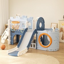 Toddler Slide Set 8in1 Kids Slide Playset w/ Basketball Hoop & Tunnel Playground