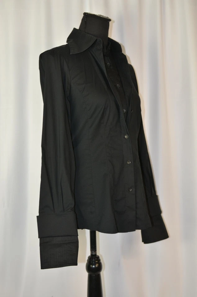 Blusa para mujer Robert Rodriguez talla 4 mezcla de algodón negra abotonada informal divertida Foto 4 de 4