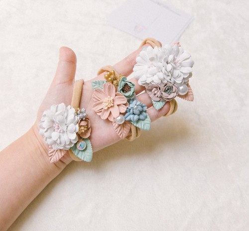 Wedding Girl Flower Pink Floral Baby Headband Bow Christening Hair Accessory - Picture 8 of 14