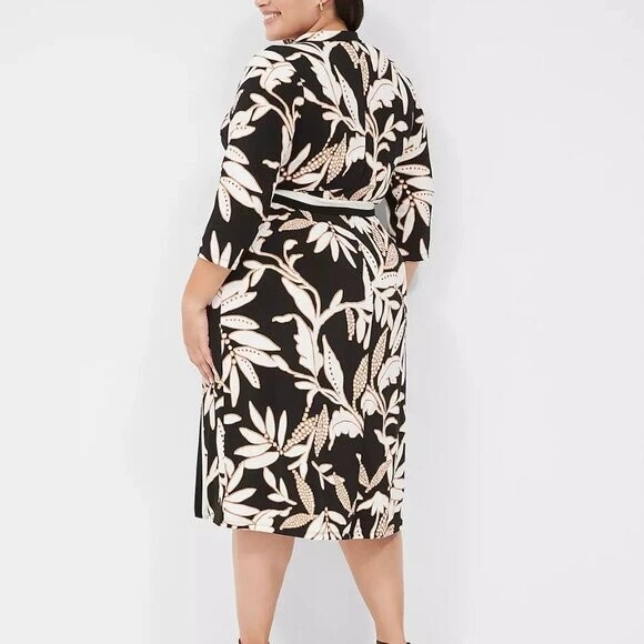 Vestido midi novo com etiquetas Lane Bryant floral manga 3/4 gola falsa jersey tamanho 22/24 - Imagem 2 de 4