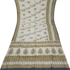 Namaste Vintage Cream Sarees 100 Pure Silk Printed Indian Sari 5YD Craft Fabric