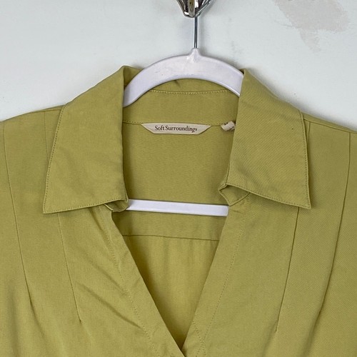 Soft Surroundings Size Small Wrap Button Front Shirt Top Lime Yellow - Picture 2 of 8