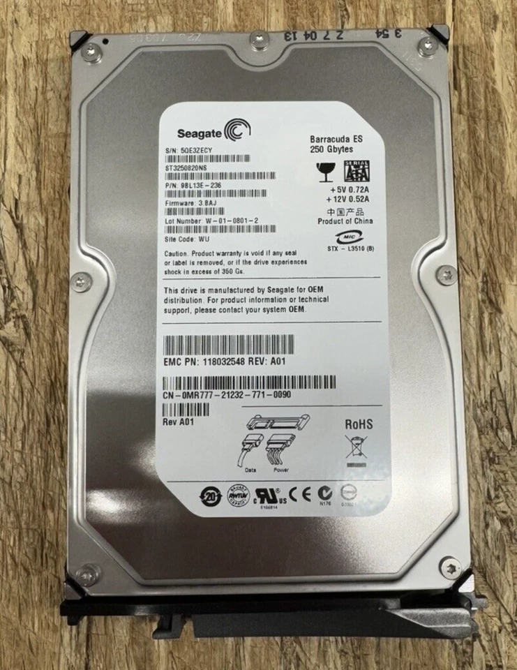 EMC 118032548, 9BL13E-236, EMC SEAGATE 250Gb SATA 7.2K 3.5" AX150 vt W/ TRAY - Image 2 of 2