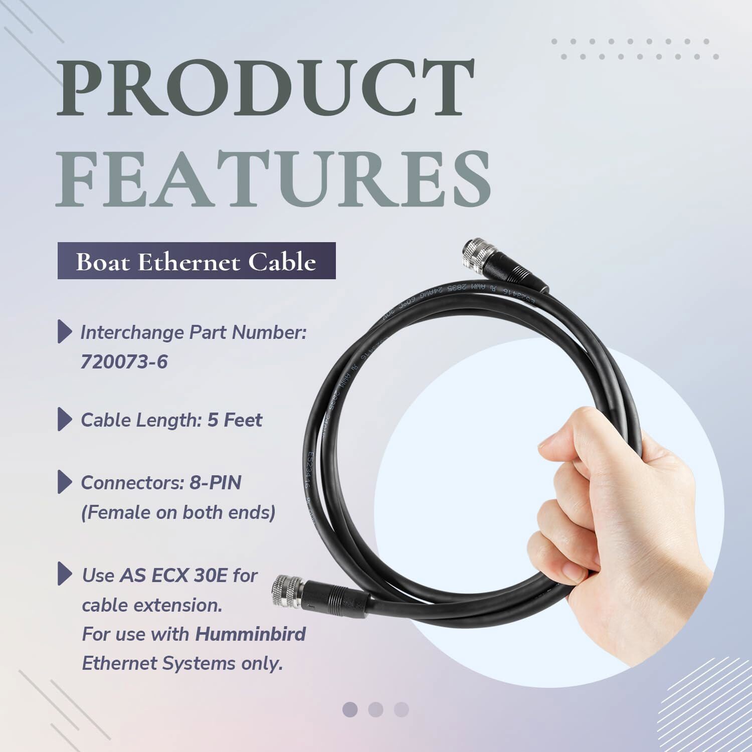 Cavo Ethernet AS EC 5E Per Humminbird 720073-6 – 15 Piedi, Per Sistema GPS Barca