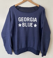 Georgia Blue Off The Shoulder Navy Blue Sweatshirt Size Medium Made in USA