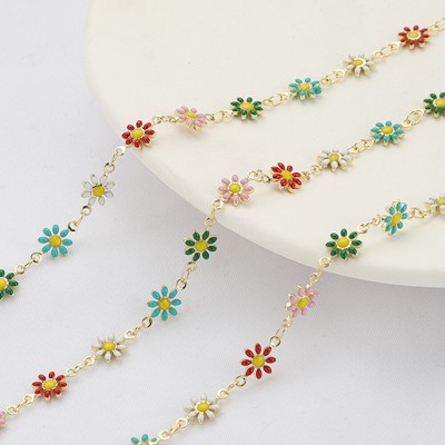 Brass Enamel Daisy Charms Flower Chain 