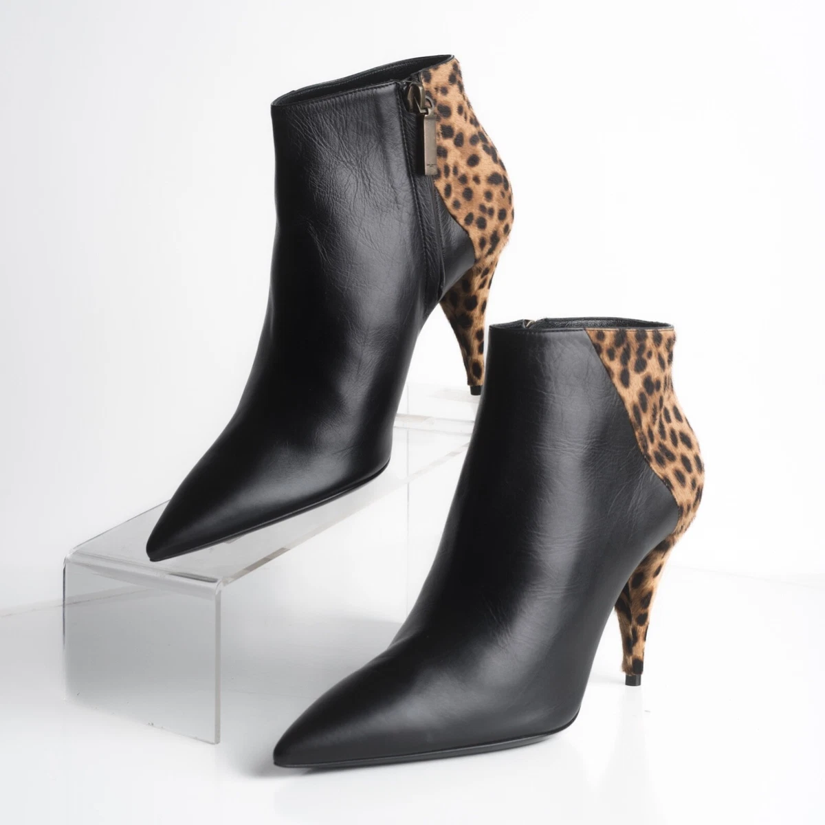 Saint Laurent YSL Womens Black Leather Bootie Ankle Boots Calf