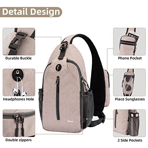 Crossbody Sling Bags for Women Men, Sling Backpack, Lightweight Flaxen - Bild 3 von 6